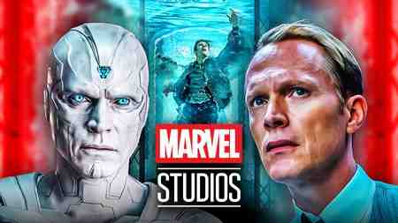 Paul Bettany as White Vision and Human Vision, Marvel Studios logo.