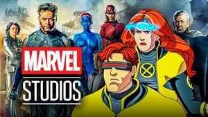 X-Men 97 characters Cyclops and Jean Grey alongside live-action mutants.