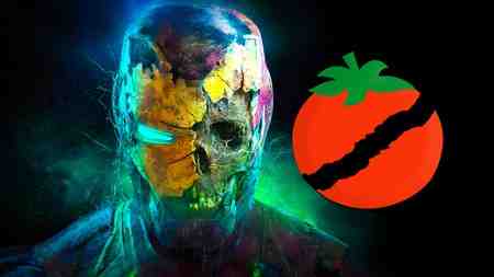 Marvel Zombies' Iron Man, Rotten Tomatoes tomato logo.