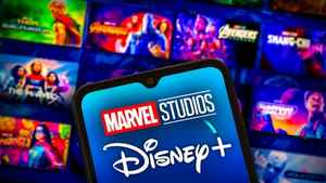 Marvel Studios Disney Plus tiles and logos on phone