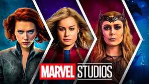 Black Widow, Captain Marvel, Scarlet Witch, Marvel Studios logo