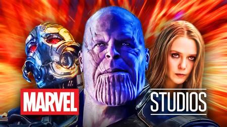 Marvel Studios logo; Ultron, Thanos, and Scarlet Witch.