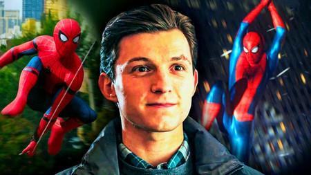Peter Parker played by Tom Holland and Spider-Man swinging