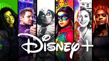 She-Hulk, Hawkeye, Moon Knight, Ms. Marvel, Scarlet Witch, Ironheart, Disney+ logo