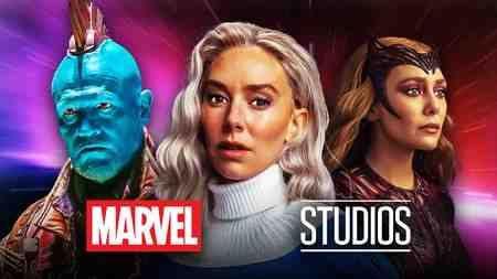 Marvel heroes Yondu, Sue Storm, Wanda; Marvel Studios logo.