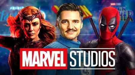 Scarlet Witch, Reed Richards, Deadpool; Marvel Studios logo.