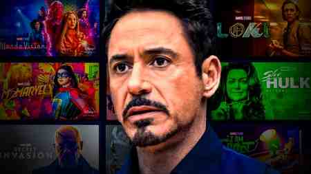 Tony Stark, Marvel Disney+ TV posters in background