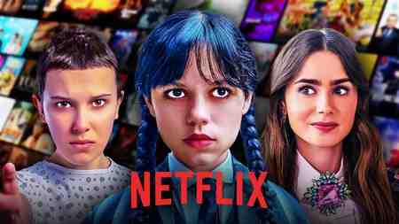 Netflix logo, Wednesday Addams, Stranger athings Eleven, Emily in Paris