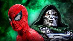 Spider-Man and Doctor Doom in front of a green background.