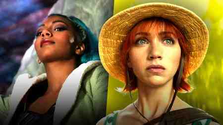 Charithra Chandran as Miss Wednesday, Emily Rudd as Nami in Once Piece