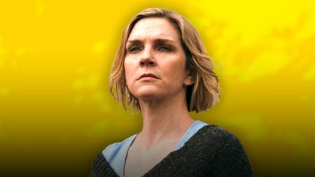 Rhea Seehorn as Carol looking off into the distance in Pluribus.
