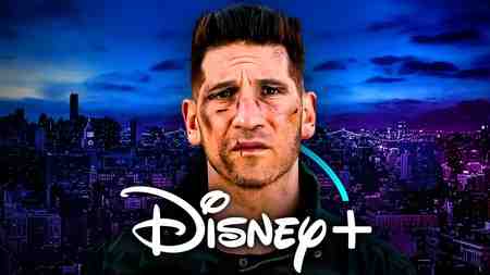 Jon Bernthal as Punisher, Disney Plus logo.