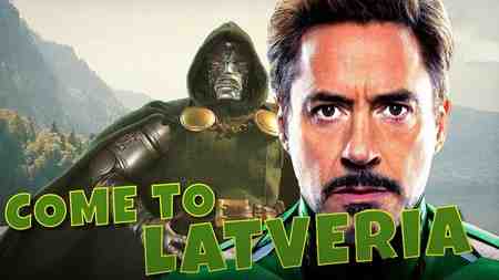 Doctor Doom, Robert Downey Jr., 'Come to Latveria' text.