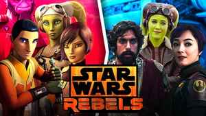Star Wars Rebels and Ahsoka characters, Ezra, Sabine, and Hera.