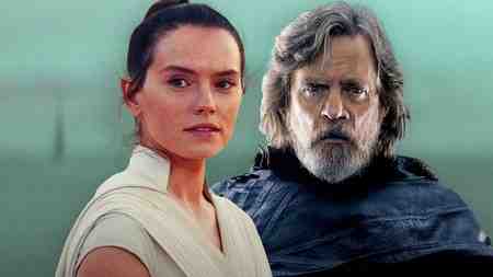 Daisy Ridley as Rey, Mark Hamill as Luke Skywalker.
