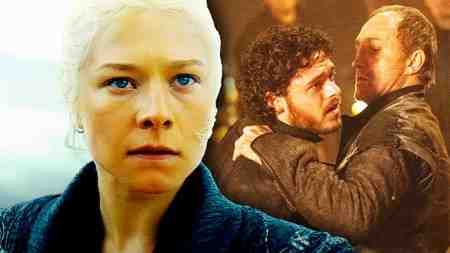 Rhaenyra Targaryen, Rob Stark and Roose Bolton at Red Wedding in Game of Thrones.