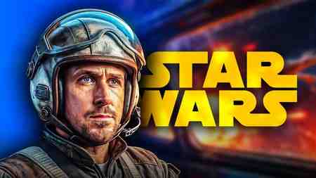Ryan Gosling alongside Star Wars logo.