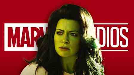 She-Hulk from MCU in front of Marvel Studios logo.