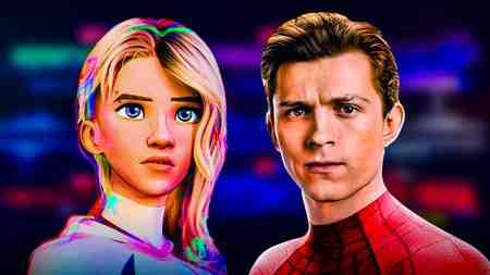 Gwen Stacy from Spider-Verse movie, Tom Holland's Peter Parker from Spider-Man movie