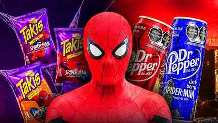 Takis chips, Spider-Man, Dr. Pepper cans.