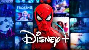 Tom Holland's Spider-Man, Disney+ logo, Disney+ home screen.