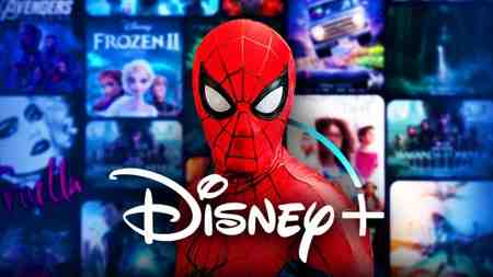 Tom Holland's Spider-Man, Disney+ logo, Disney+ home screen.