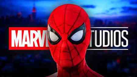 Spider-Man with the Marvel Studios logo behind him.