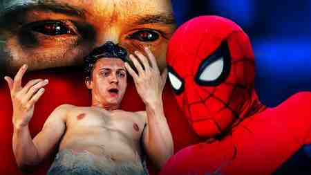 Tom Holland as Peter Parker and Spider-Man mutating in Spider-Man: Brand New Day.