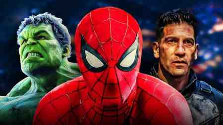 Spider-Man with the Hulk and Punisher behind him.