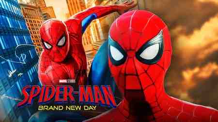 Tom Holland as Spider-Man, Spider-Man: Brand New Day logo.