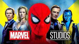 Spider-Man alongside numerous X-Men characters and Marvel Studios' logo.