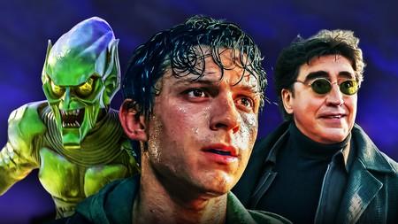 Peter Parker in front of Green Goblin and Doctor Octopus