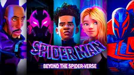 Spider-Verse 3 characters Prowler, Miles Morales, Gwen Stacy, Spider-Man 2099