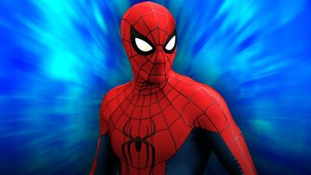 Tom Holland Spider-Man in Brand New Day with blue background.