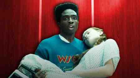 Lucas holding Max in Stranger Things 5