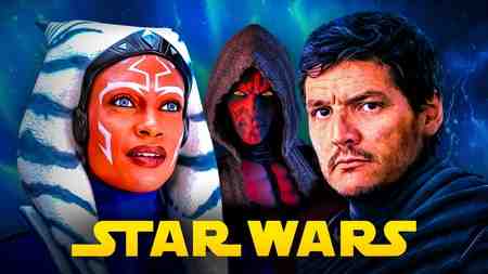 Ahsoka Tano, Darth Maul, Din Djarin, Star Wars logo.