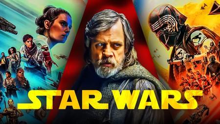 Mark Hamill as Luke Skywalker with the Star Wars logo in front of him