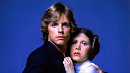 Mark Hamill as Luke Skywalker and Carrie Fisher as Leia Organa in Star Wars photoshoot