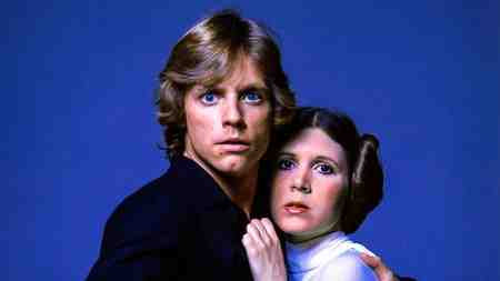 Mark Hamill as Luke Skywalker and Carrie Fisher as Leia Organa in Star Wars photoshoot