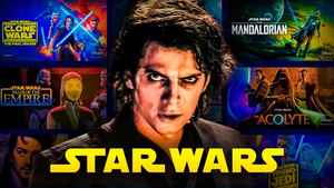 Anakin Skywalker, Star Wars logo, Star Wars posters in background