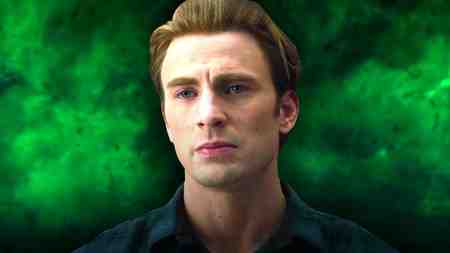 Chris Evans as Steve Rogers with green background.
