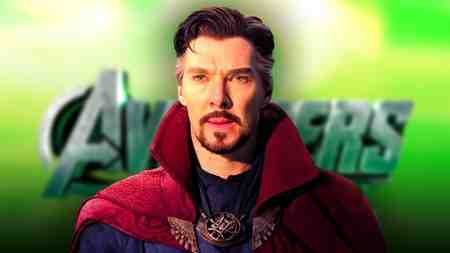 Doctor Strange with Avengers: Doomsday logo faded behind him.