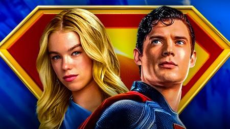 Milly Alcock's Supergirl and David Corenswet's Superman, Superman symbol in background