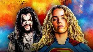 Jason Momoa as Lobo and Milly Alcock as Supergirl.