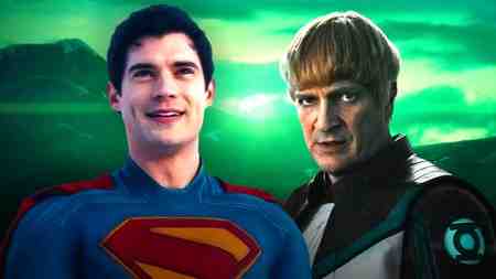 Superman and Guy Gardner in front of a green background.