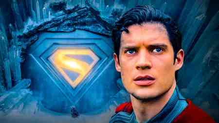 Superman played by David Corenswet, front of Fortress of Solitude