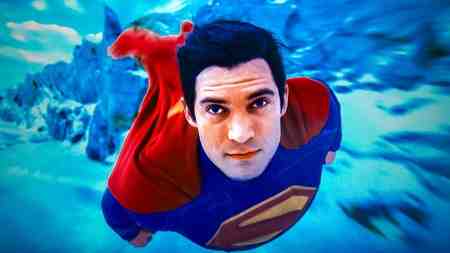 David Corenswet as Superman flying