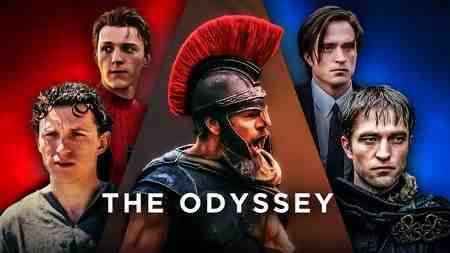 Matt Damon, Tom Holland and Robert Pattinson in The Odyssey.