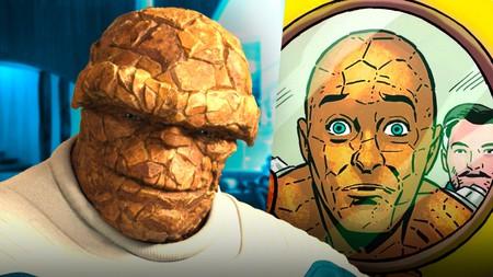 Ebon Moss-Bachrach's Ben Grimm next to his cured comic book depiction in Fantastic Four: First Foes.