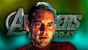Tobey Maguire as Spider-Man; Avengers Doomsday Logo.